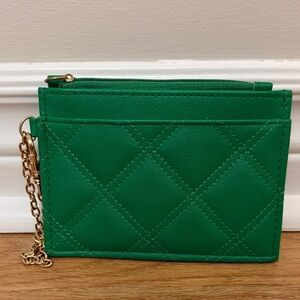 Ardene Emerald Quilted Mini Card Wallet with Gold Chain